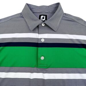FootJoy Golf Polo Shirt Men’s M Blue Green Stripe Performance Stretch